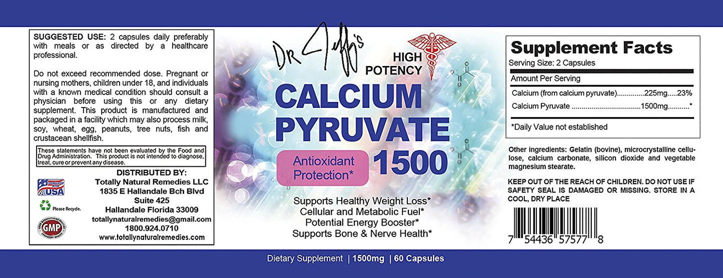 Dr. Jeff's High Potency Calcium Pyruvate 1500mg Daily Antioxidant Formula (60 Capsules)