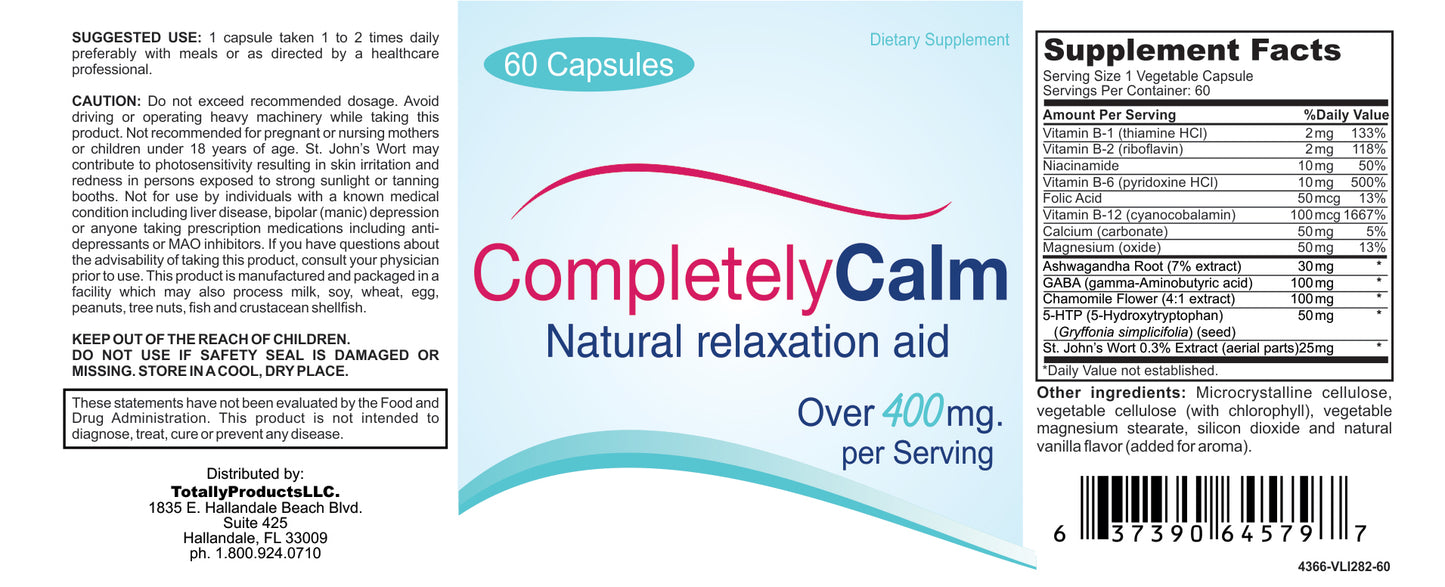 Completely Calm 60 - Stress Reliever - Mood Enhancing Dietay Supplement