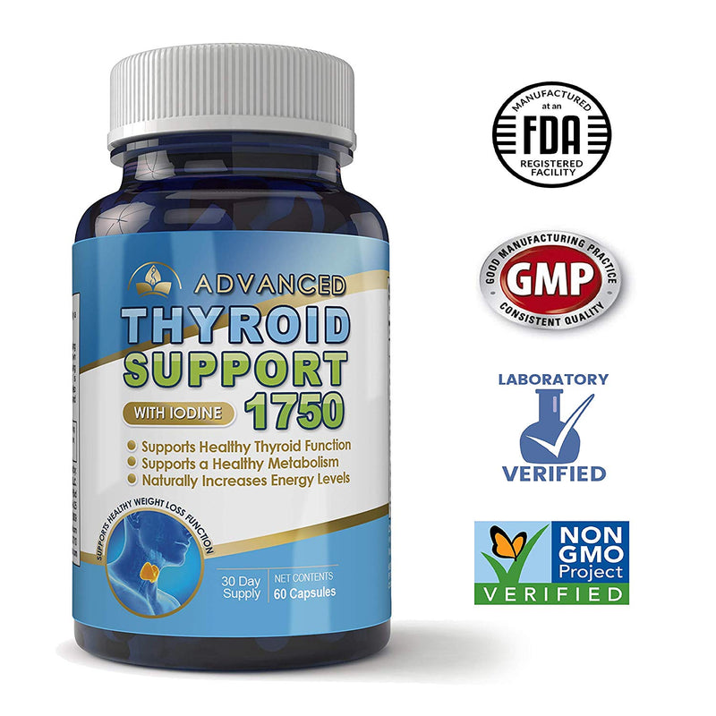 Advanced Thyroid Support Complex with Iodine 1750 mg - Helps Support Healthy Weight Loss, Metabolism, Energy Levels - Includes Bonus Diet eBook