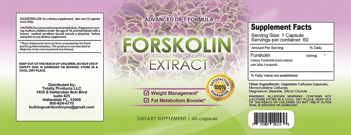 100% Pure Forskolin Extract - 250mg Premium Grade Coleus Forskohlii (60 Capsules)