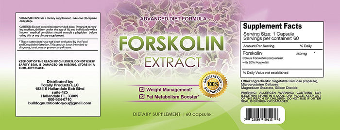 100% Pure Forskolin Extract - 250mg Premium Grade Coleus Forskohlii (60 Capsules)