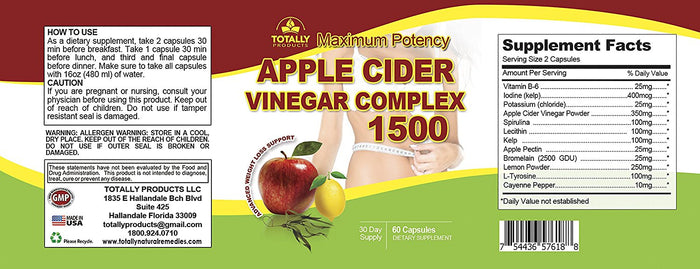Maximum Potency 1500mg Apple Cider Vinegar Complex (60 Capsules)