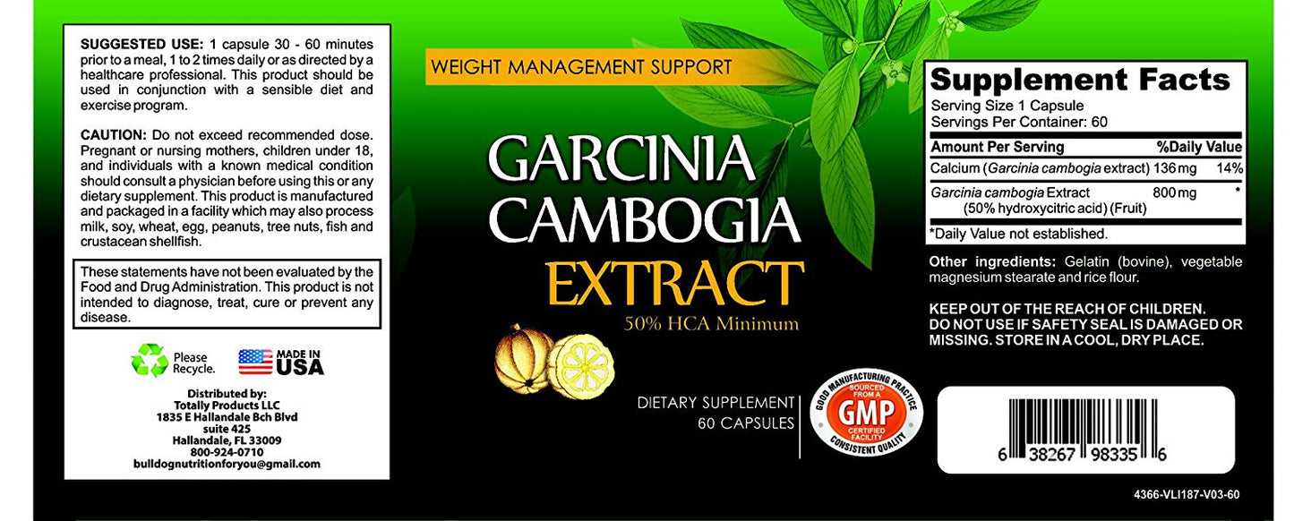 Maximum Potency 100% Pure Garcinia Cambogia 800mg HCA Extract (60 Capsules)