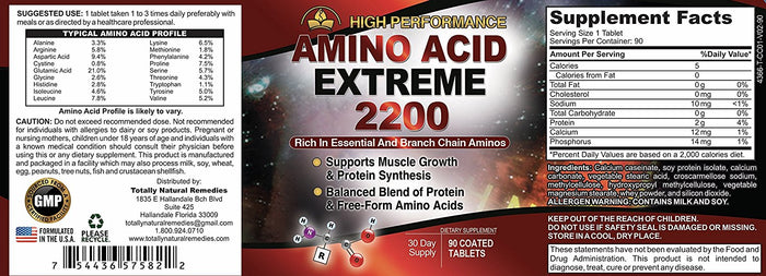 BCAA Amino Acid Extreme 2200 mg - High Performance Branch Chain Amino Acid Formula (90 Capsules)