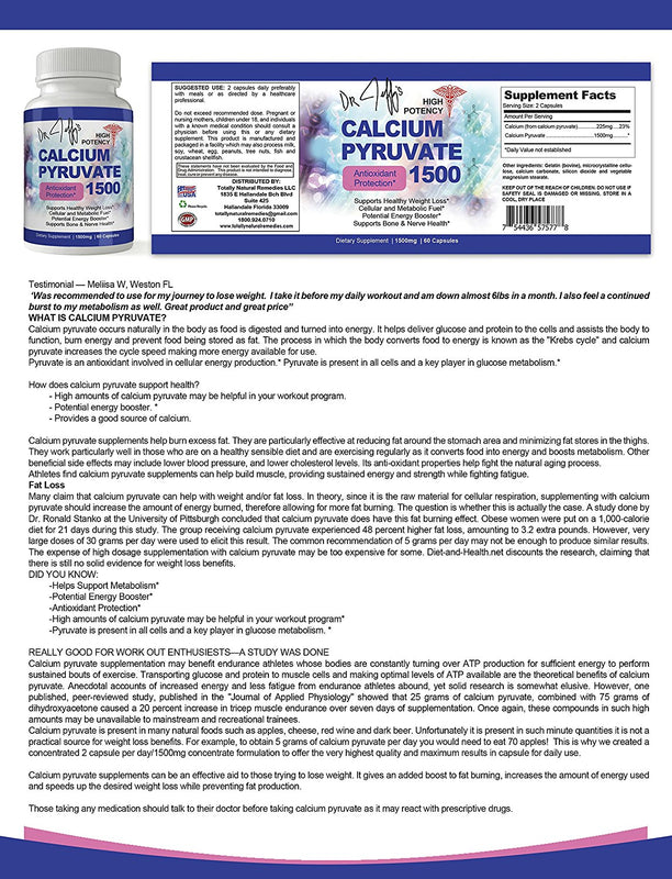 Dr. Jeff's High Potency Calcium Pyruvate 1500mg Daily Antioxidant Formula (60 Capsules)