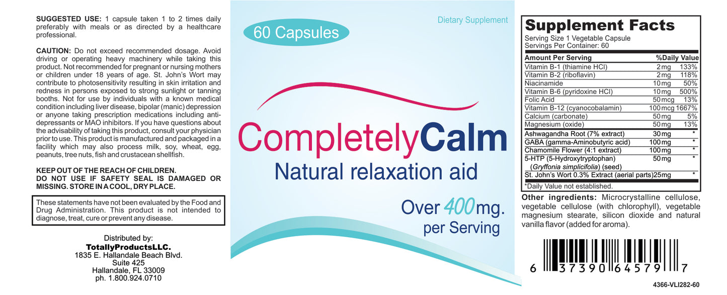 Completely Calm 60 - Stress Reliever - Mood Enhancing Dietay Supplement