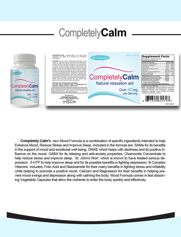 Completely Calm 60 - Stress Reliever - Mood Enhancing Dietay Supplement